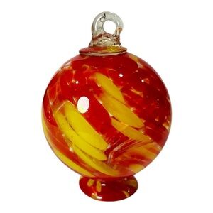 Hand Blown Heavy Thick Decorative Glass Ornament Red Orange Yellow Christmas